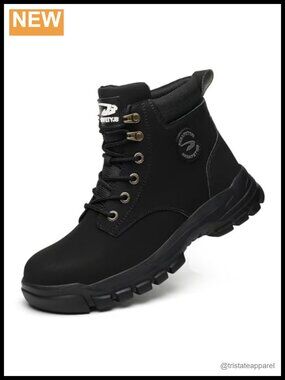 Steel Toe Work Boots Faux Leather Waterproof Composite Toe Slip Resistant